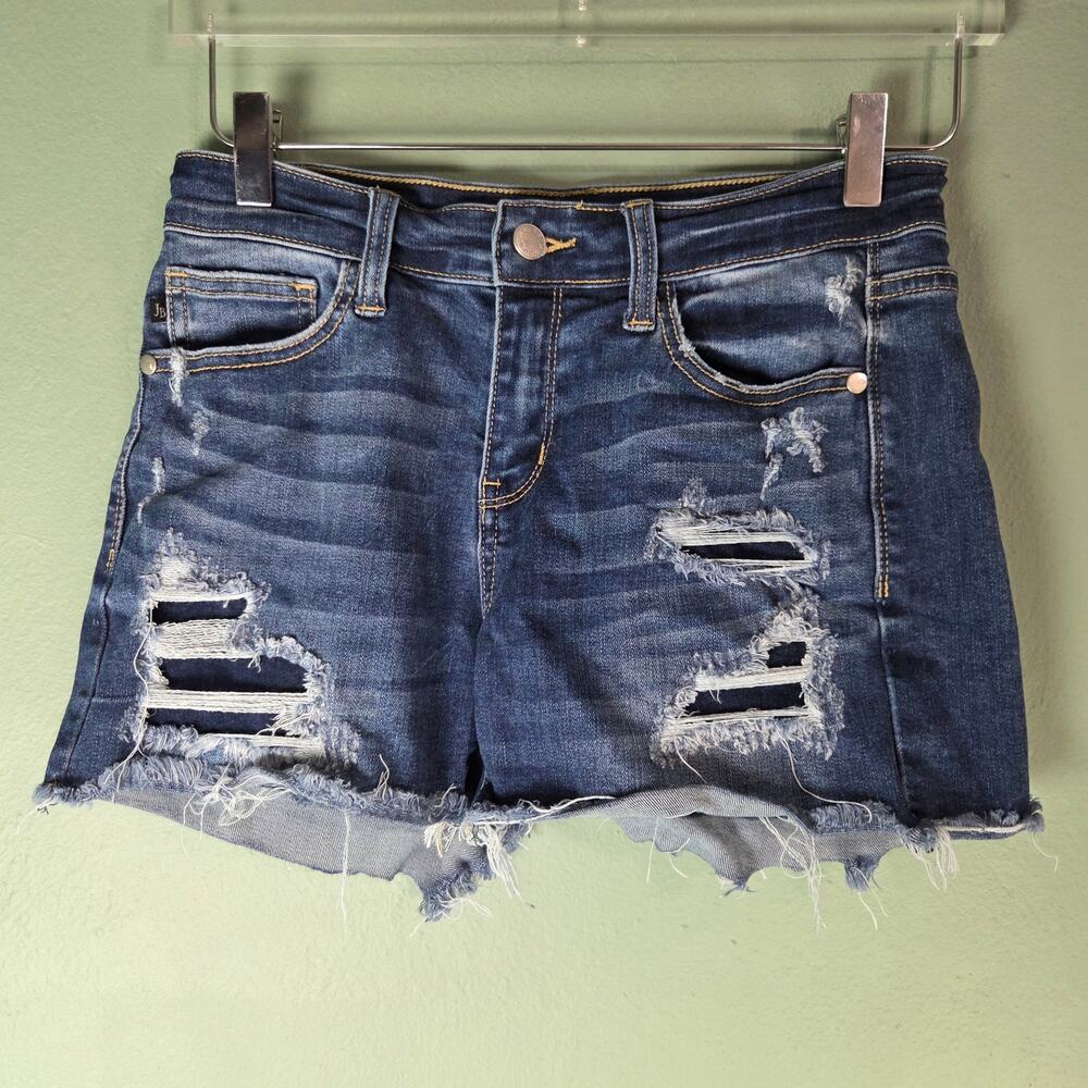 Judy Blue Shorts Womens Small Distressed Denim High Rise Frayed Hem JB15205DK